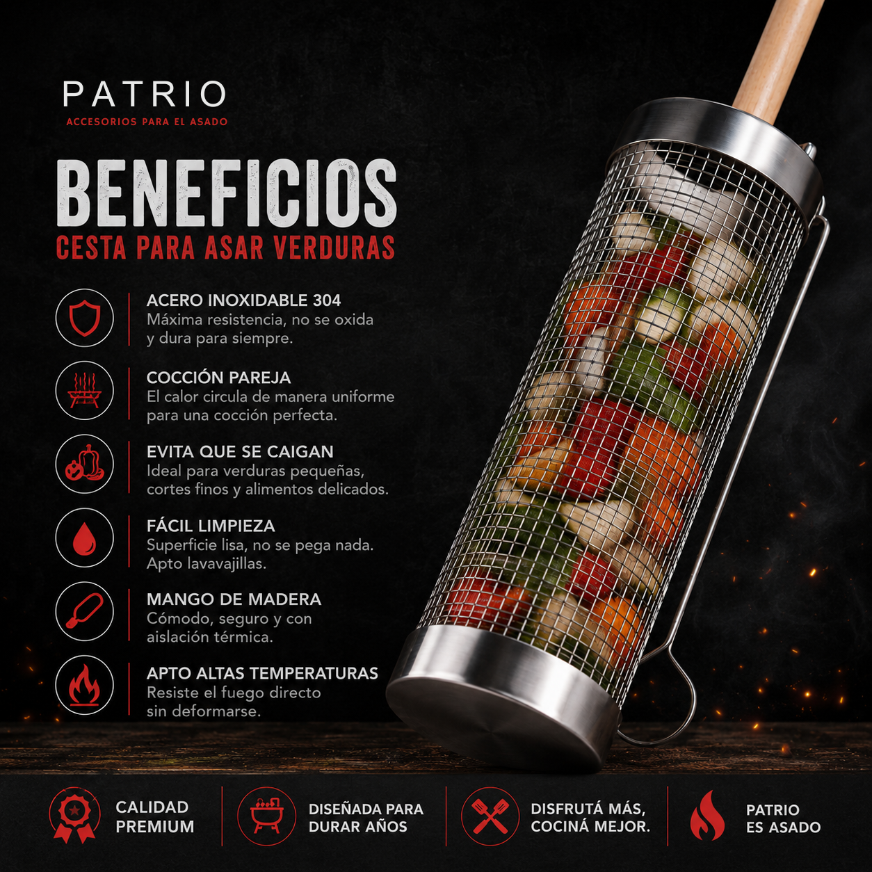 Cesta Parrillera Doble Fuego